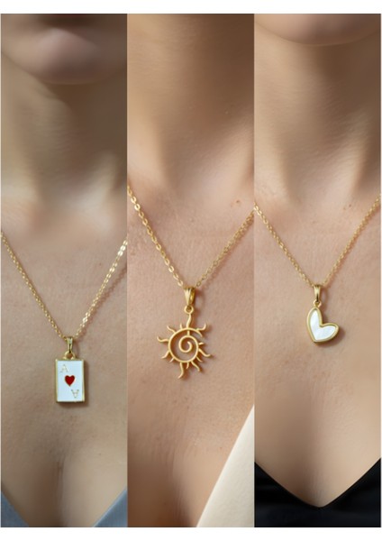 Üçlü Kombin Altın Kaplama Sembol Kolye Seti