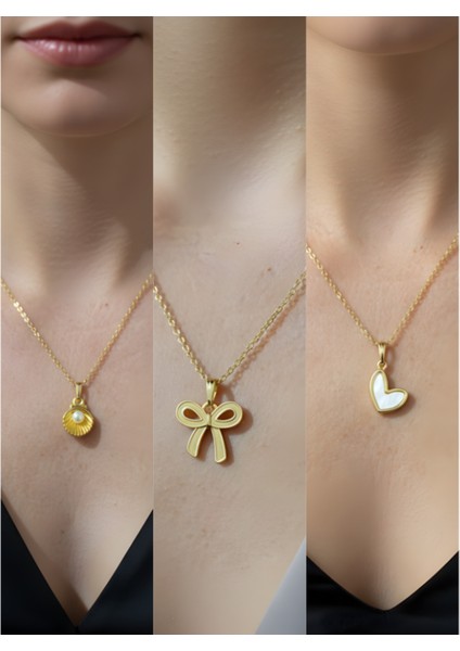 Üçlü Kombin Altın Kaplama Sembol Kolye Seti