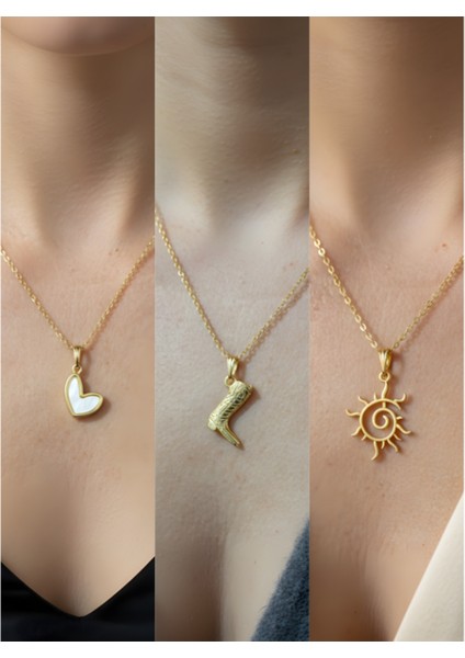 Üçlü Kombin Altın Kaplama Sembol Kolye Seti