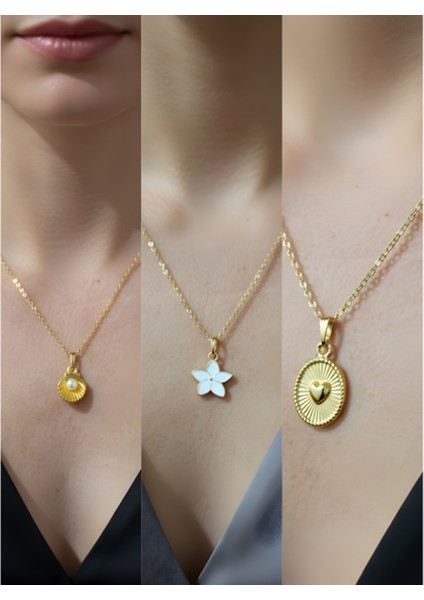 Üçlü Kombin Altın Kaplama Sembol Kolye Seti