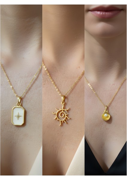 Üçlü Kombin Altın Kaplama Sembol Kolye Seti