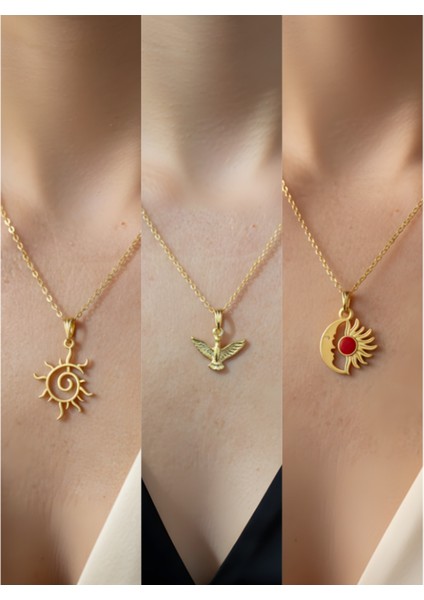 Üçlü Kombin Altın Kaplama Sembol Kolye Seti