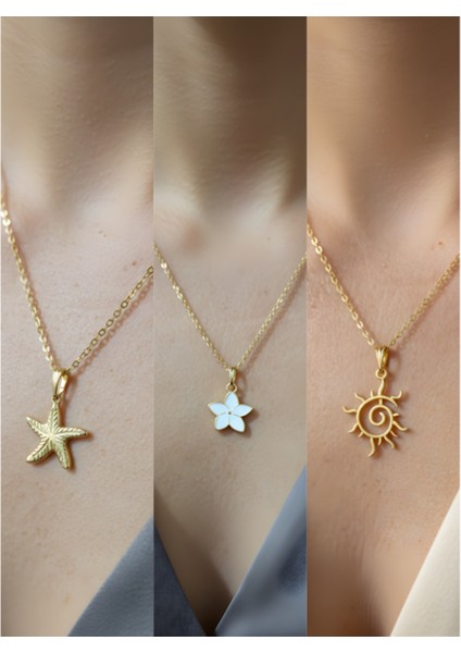 Üçlü Kombin Altın Kaplama Sembol Kolye Seti