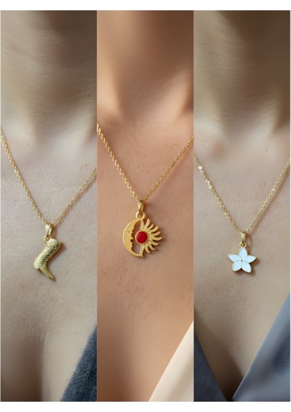 Üçlü Kombin Altın Kaplama Sembol Kolye Seti