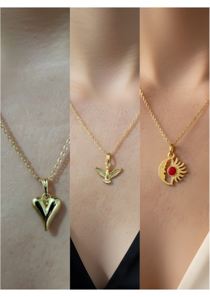 Üçlü Kombin Altın Kaplama Sembol Kolye Seti