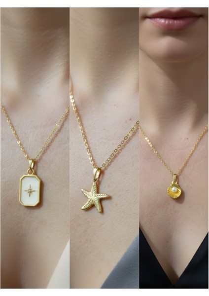 Üçlü Kombin Altın Kaplama Sembol Kolye Seti