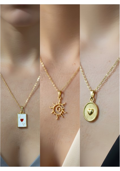 Üçlü Kombin Altın Kaplama Sembol Kolye Seti