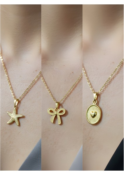 Üçlü Kombin Altın Kaplama Sembol Kolye Seti