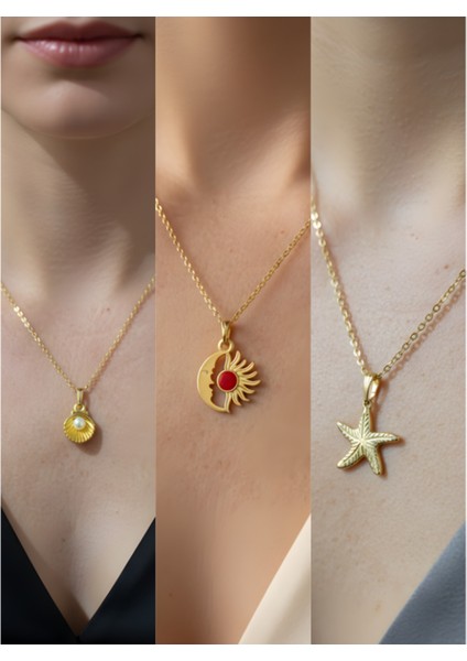 Üçlü Kombin Altın Kaplama Sembol Kolye Seti