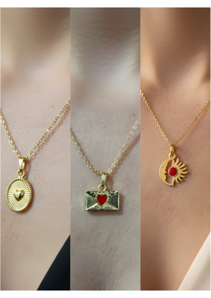 Üçlü Kombin Altın Kaplama Sembol Kolye Seti