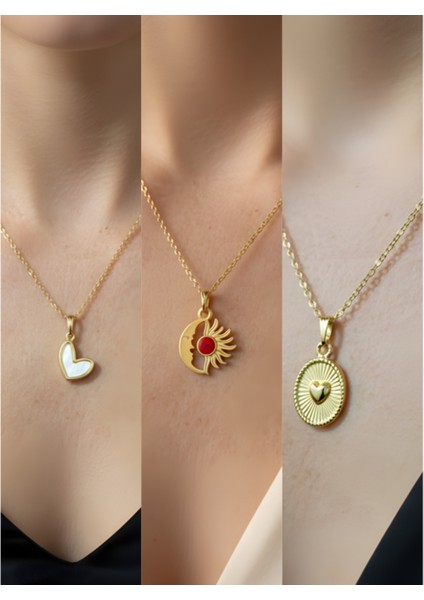 Üçlü Kombin Altın Kaplama Sembol Kolye Seti