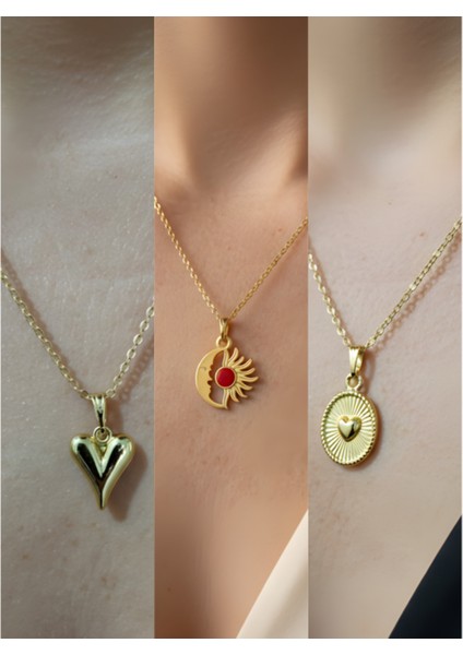 Üçlü Kombin Altın Kaplama Sembol Kolye Seti