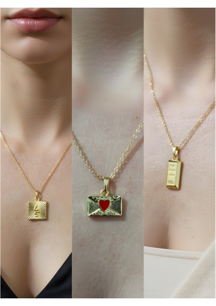 Üçlü Kombin Altın Kaplama Sembol Kolye Seti