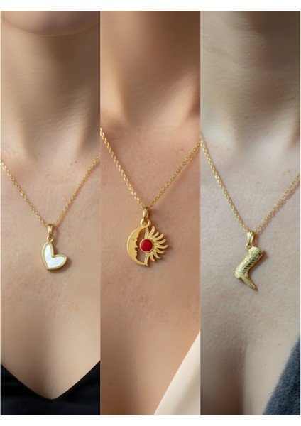 Üçlü Kombin Altın Kaplama Sembol Kolye Seti