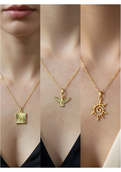 Üçlü Kombin Altın Kaplama Sembol Kolye Seti