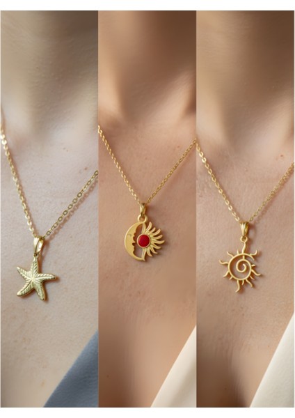 Üçlü Kombin Altın Kaplama Sembol Kolye Seti