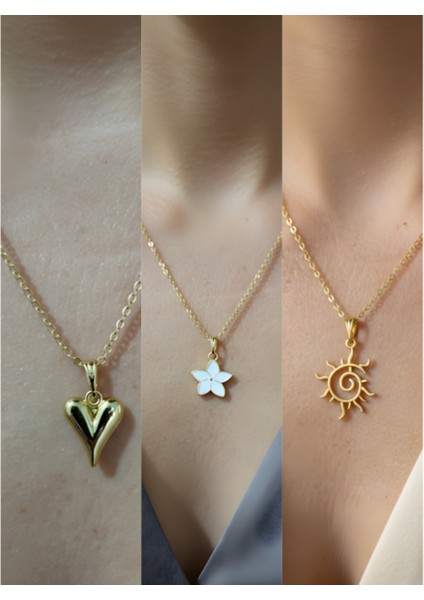 Üçlü Kombin Altın Kaplama Sembol Kolye Seti