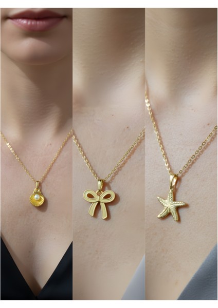 Üçlü Kombin Altın Kaplama Sembol Kolye Seti