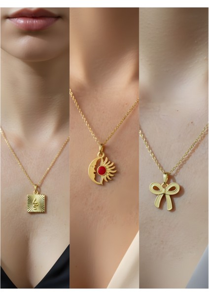Üçlü Kombin Altın Kaplama Sembol Kolye Seti