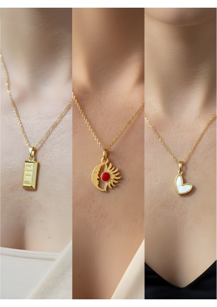 Üçlü Kombin Altın Kaplama Sembol Kolye Seti