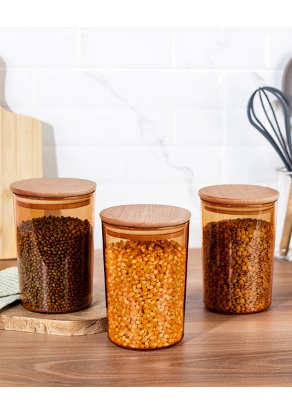 Yuviera 900ml Ahşap Kapaklı Saklama Kabı 3'lü