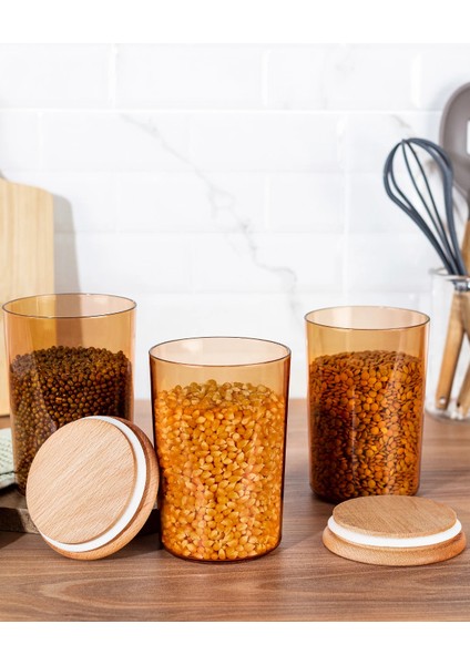 Yuviera 900ml Ahşap Kapaklı Saklama Kabı 3'lü