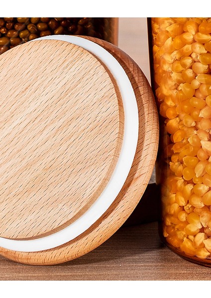 Yuviera 900ml Ahşap Kapaklı Saklama Kabı 3'lü