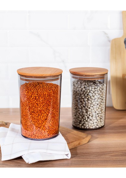 Yuviera 1500ml Ahşap Kapaklı Saklama Kabı 2'li