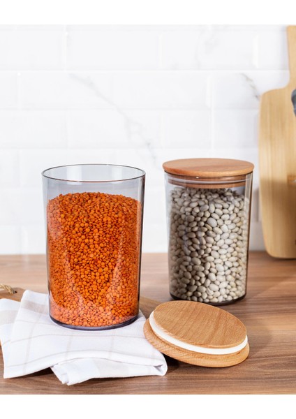 Yuviera 1500ml Ahşap Kapaklı Saklama Kabı 2'li