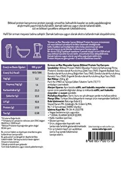 Protein Karışımı 250 gr Berry Meyveli Vegan %57 Bitkisel Protein fırsatları