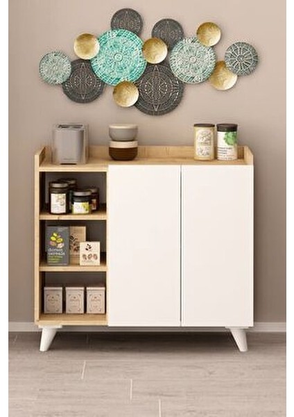 Alary Çok Amaçlı Dolap Beyaz Melamin Kaplı 90x82x37 cm Geniş Depolama Alanı