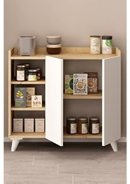 Alary Çok Amaçlı Dolap Beyaz Melamin Kaplı 90x82x37 cm Geniş Depolama Alanı