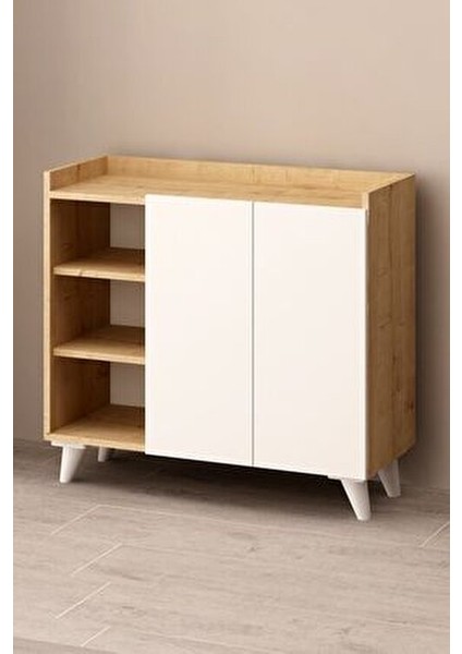 Alary Çok Amaçlı Dolap Beyaz Melamin Kaplı 90x82x37 cm Geniş Depolama Alanı