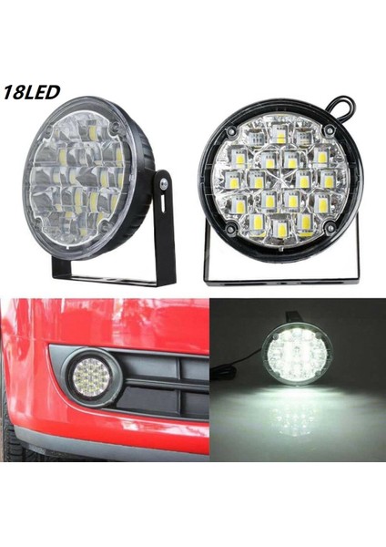 2pcs Dc 12V 18 LED Drl Drl Yuvarlak Araba Sis Lambası Sürüş Gündüz Çalışan Açık Beyaz (Yurt Dışından) fiyatları