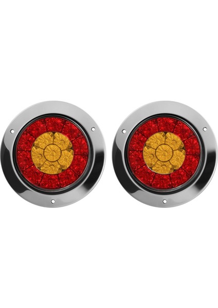 2x 4 Inç 16 LED Yuvarlak Kamyon Römork Rv Fren Durdur Trail Sinyal Işık Kırmızı Amber Krom Su Geçirmez 12-24V (Yurt Dışından)