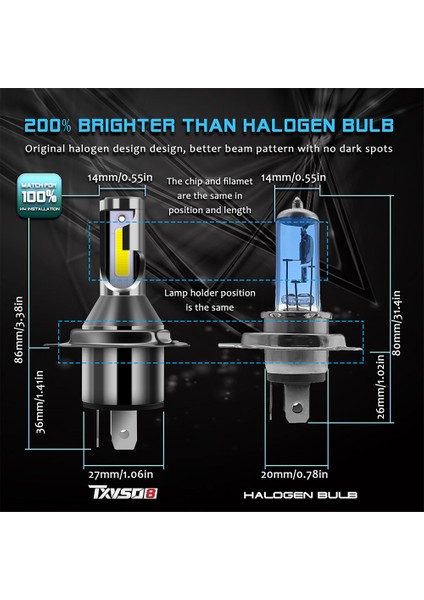 Txvso8 H4 LED Far Ampulleri Set Başına 26000LM Yüksek ve Düşük Kiriş Için 6000K Beyaz Hi/lo Fiş ve Motosiklet Otomobil Kamyonu Için Oynayın (Yurt Dışından) modelleri