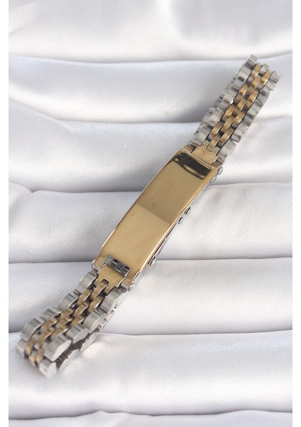 316L Çelik Gold Gümüş Renk Kalın Zincir Künye Model Erkek Bileklik - TJ-EB3717