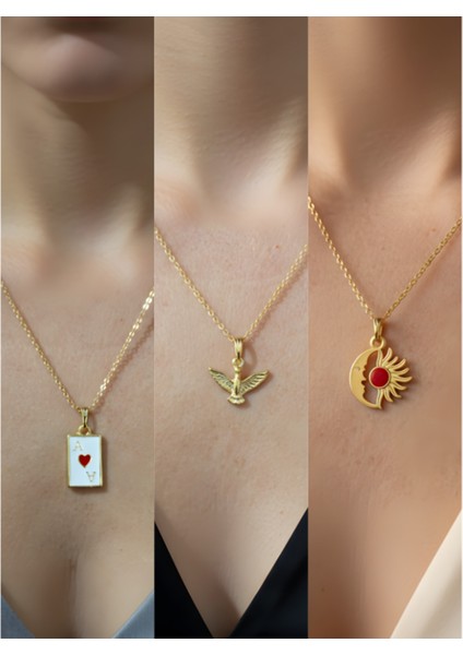 Üçlü Kombin Altın Kaplama Sembol Kolye Seti