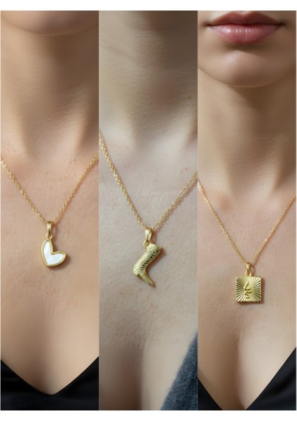 Üçlü Kombin Altın Kaplama Sembol Kolye Seti
