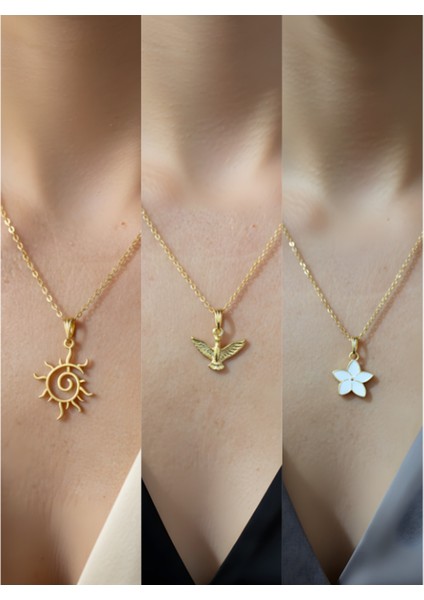 Üçlü Kombin Altın Kaplama Sembol Kolye Seti