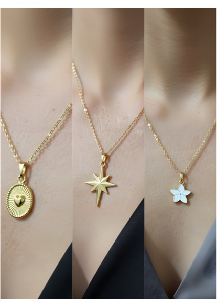 Üçlü Kombin Altın Kaplama Sembol Kolye Seti
