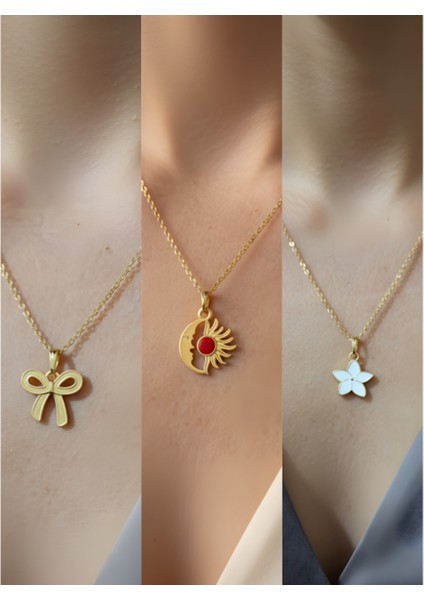 Üçlü Kombin Altın Kaplama Sembol Kolye Seti