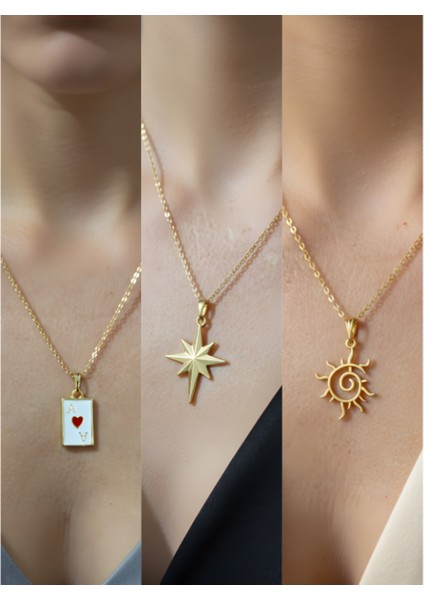 Üçlü Kombin Altın Kaplama Sembol Kolye Seti