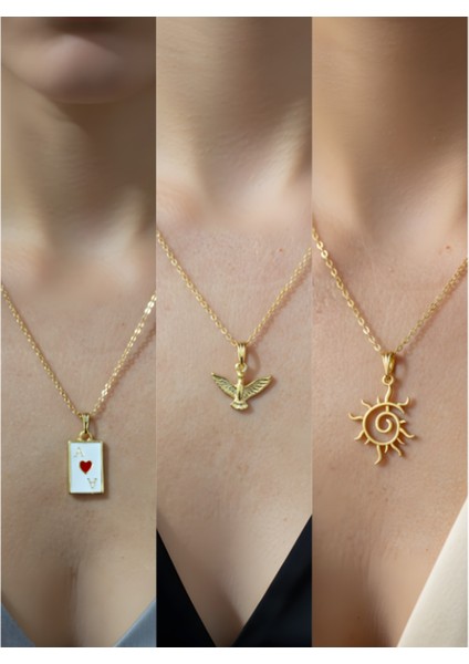 Üçlü Kombin Altın Kaplama Sembol Kolye Seti
