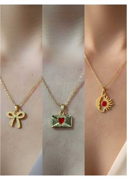 Üçlü Kombin Altın Kaplama Sembol Kolye Seti