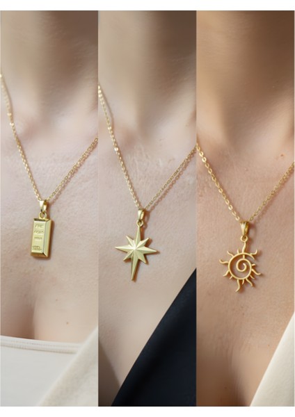 Üçlü Kombin Altın Kaplama Sembol Kolye Seti