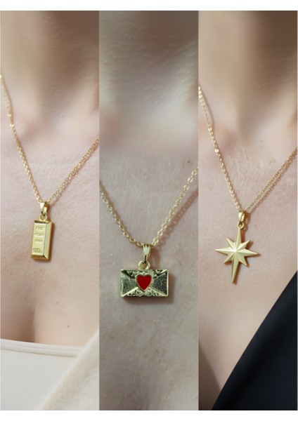 Üçlü Kombin Altın Kaplama Sembol Kolye Seti