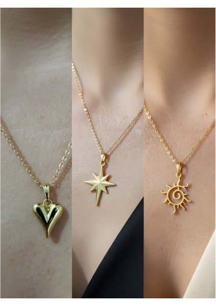 Üçlü Kombin Altın Kaplama Sembol Kolye Seti