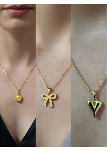 Üçlü Kombin Altın Kaplama Sembol Kolye Seti