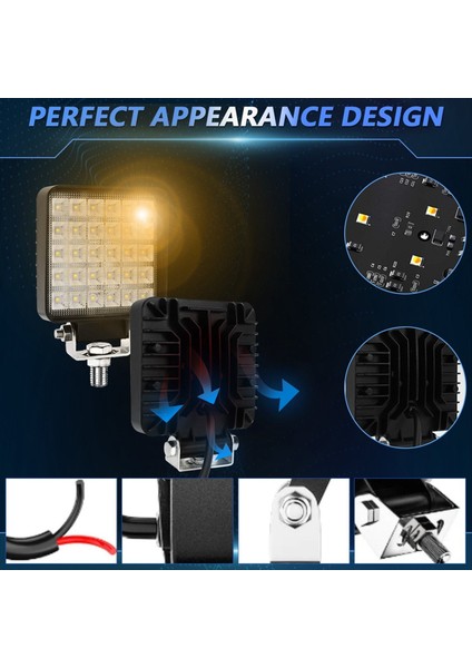 4 Inç Kare LED Iş Işığı 2pcs 90W Sel Lambası Offroad Ağır Ekipman Araçları Kamyon Traktör Arabası Tekne Atv Utv (Yurt Dışından)